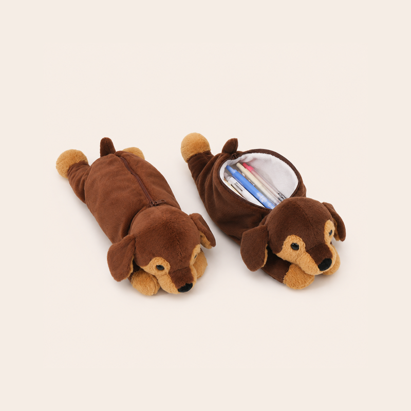 Simple Series Cute Imitation Fur Animal Mixed Color Dachshund Pen Pouches 2