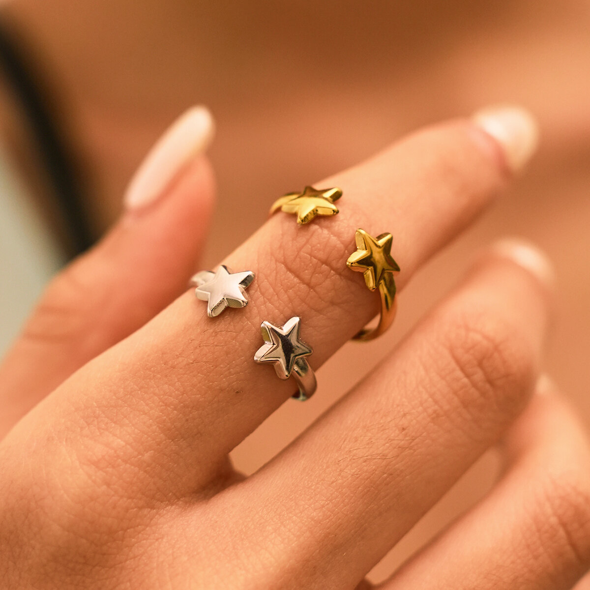 Simple Series Daily Star Stainless Steel Waterproof   Gold Color  Women‘s Statement Rings
