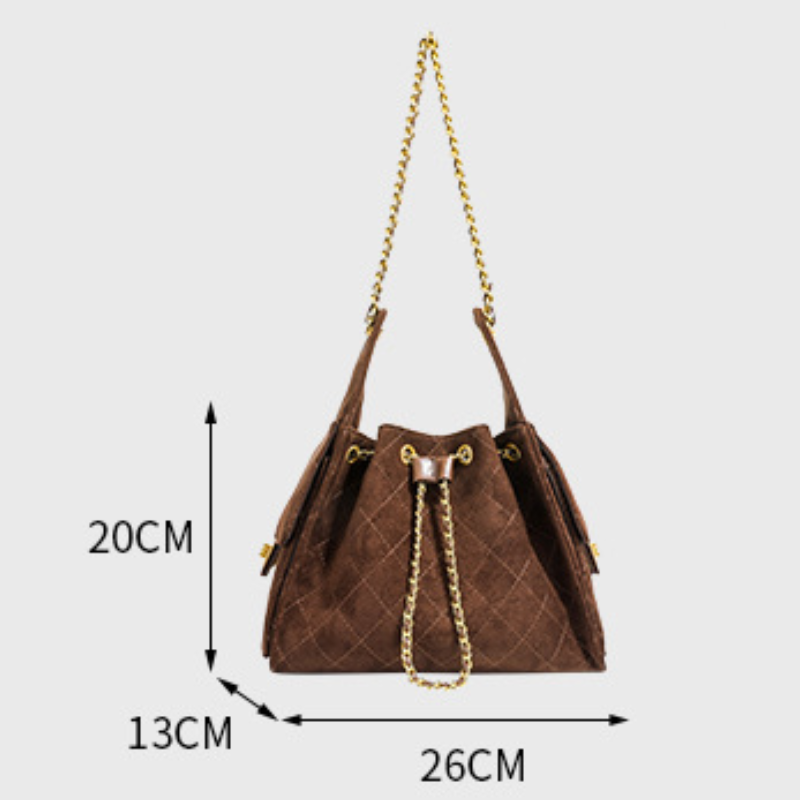 Casual Style Quilted Stitching Metal Hardware Solid Color Suede Women's Bucket Shoulder Bags h5Picture7