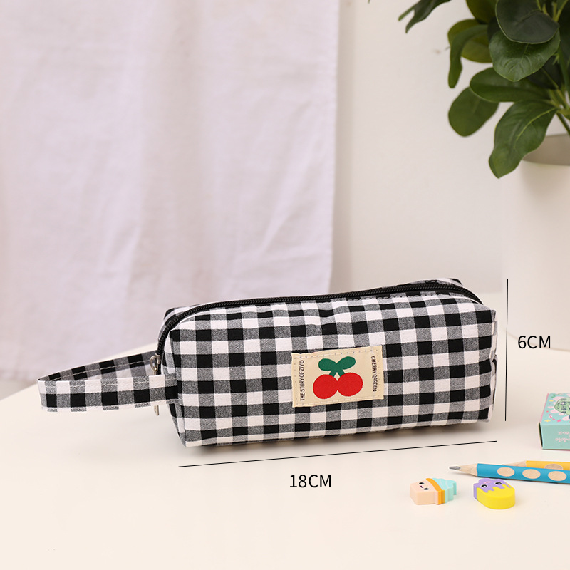Simple Series Sweet Polyester Solid Color Plaid Cherry Pen Pouches h5Picture7