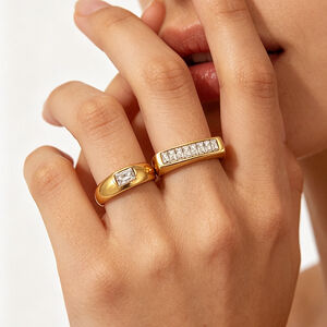 Simple Geometric Shape Stainless Steel Waterproof Gold Color Zircon Shell Women's Gemstone Rings h5 Picture4