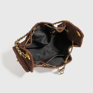 Casual Style Quilted Stitching Metal Hardware Solid Color Suede Women's Bucket Shoulder Bags h5 Picture6