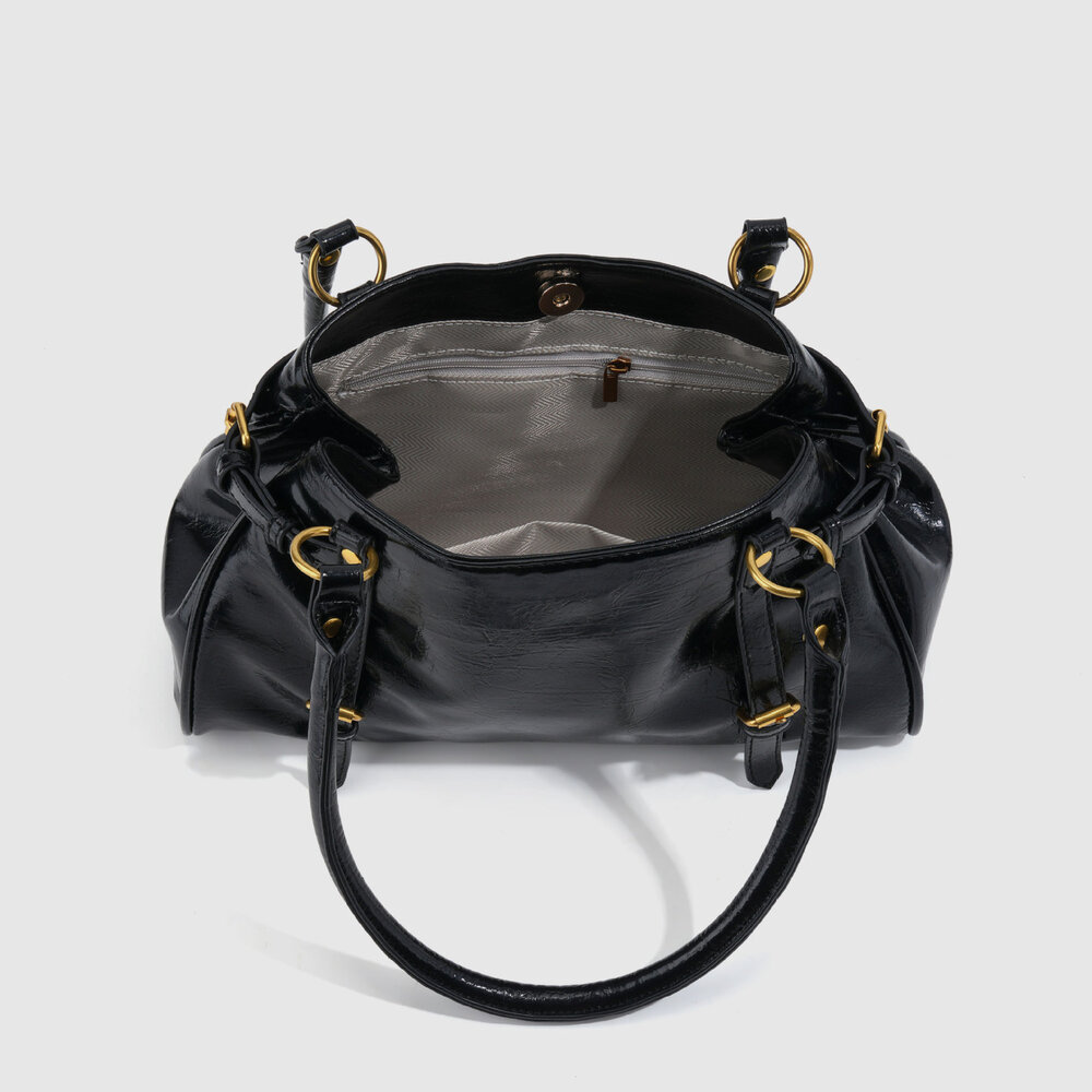 Streetwear Style Metal Hardware Solid Color Pu Women's Bowling Handbags h5Picture6
