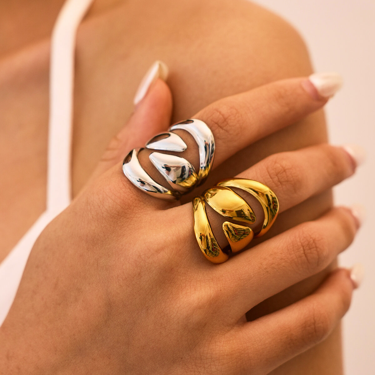 Simple Series Daily Irregular Shape Stainless Steel Waterproof   Gold Color  Women‘s Statement Rings