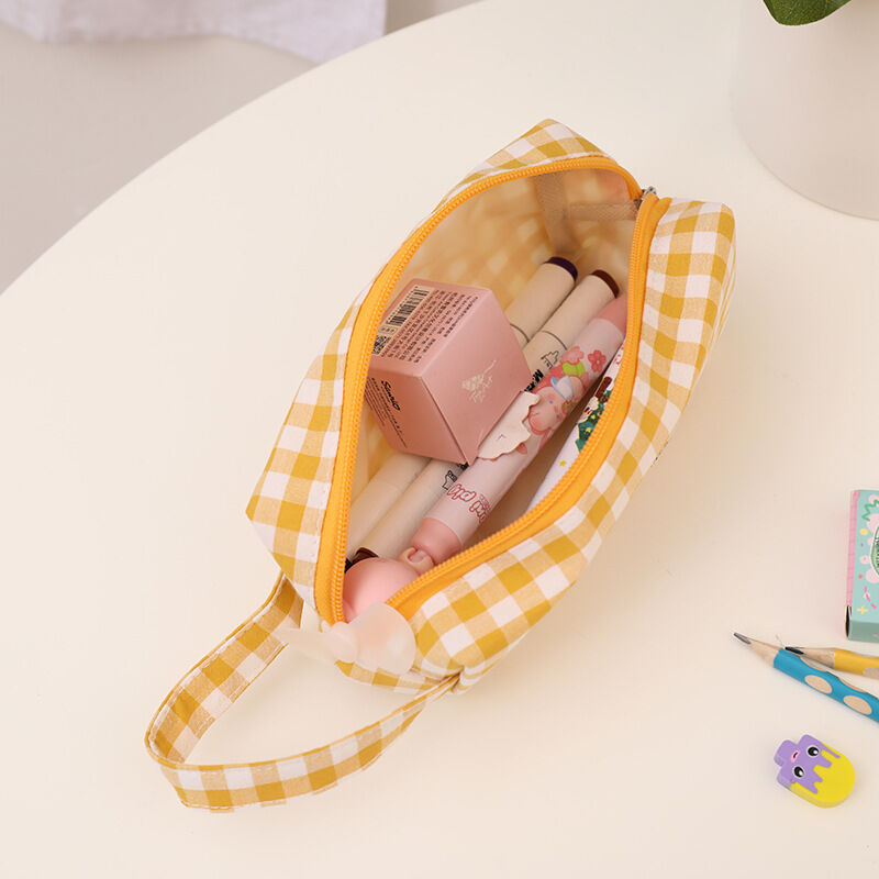 Simple Series Sweet Polyester Solid Color Plaid Cherry Pen Pouches h5Picture5