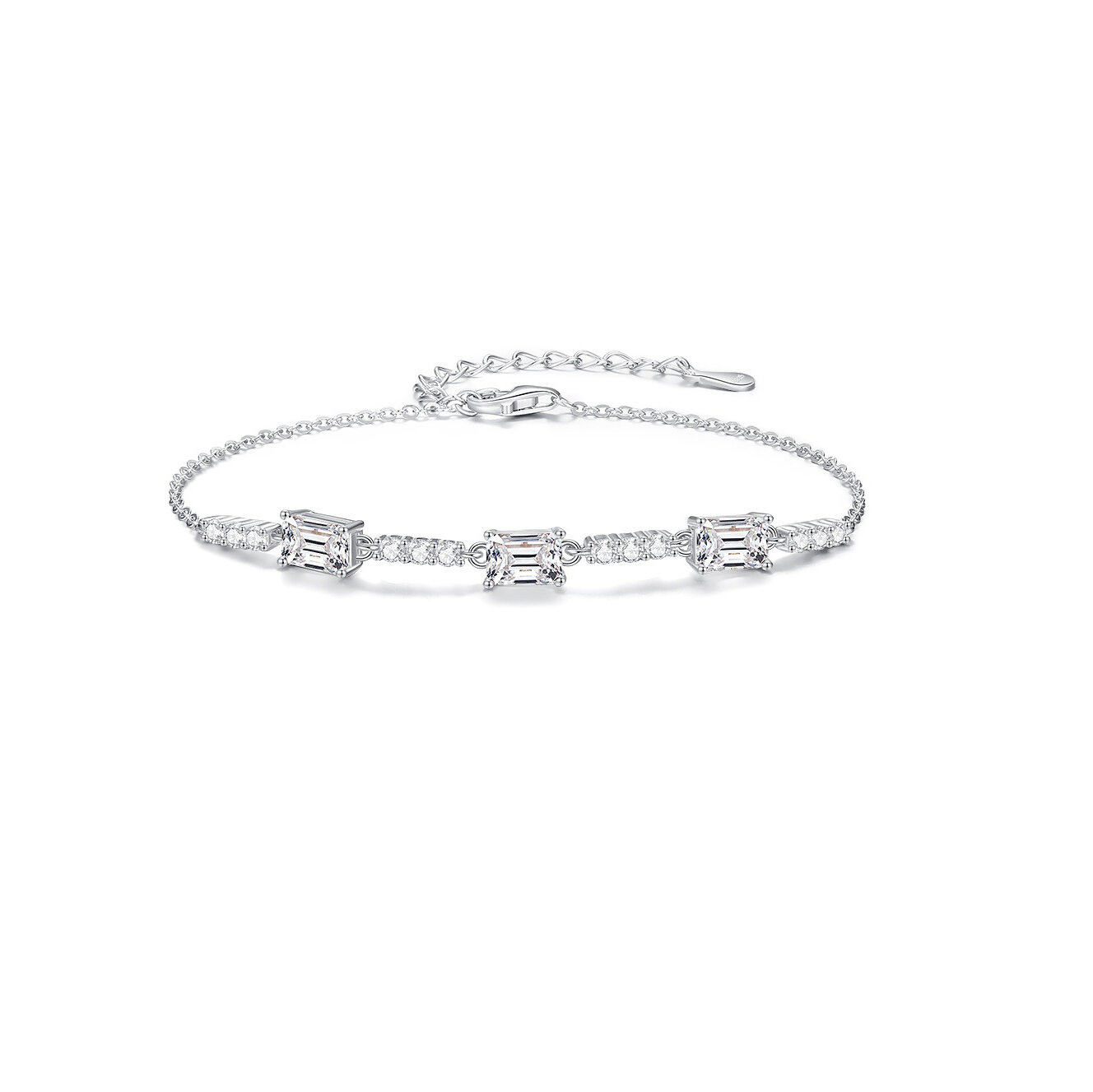Luxuriöse Serie Klassisches Patchwork Rechteck 925 Sterling Silber Farbe Rhodium-Plattierung Moissanit-Armbänder Für Damen