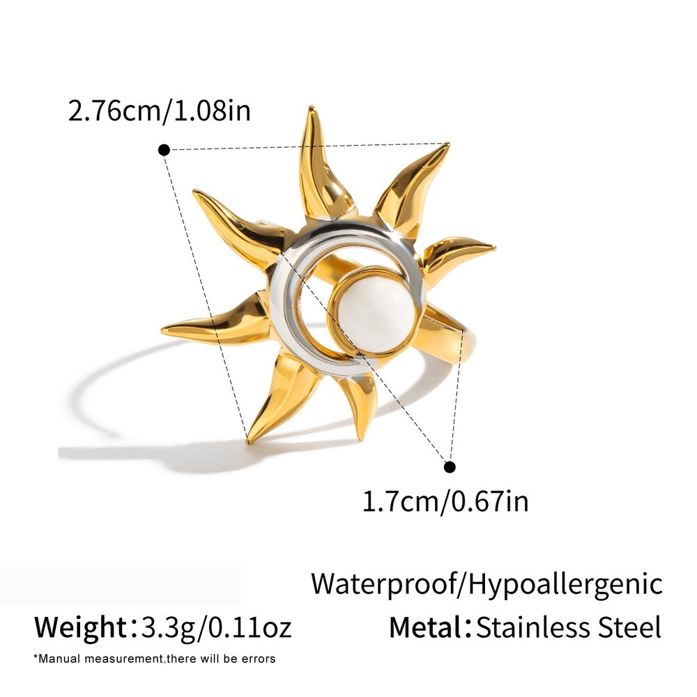Anillos Llamativos Para Mujer De La Serie Simple Daily Sun, De Acero Inoxidable, Resistentes Al Agua Y Color Dorado.