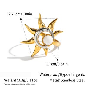 Anillos Llamativos Para Mujer De La Serie Simple Daily Sun, De Acero Inoxidable, Resistentes Al Agua Y Color Dorado. h5