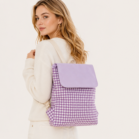 Solid Color Plaid Cotton Backpack 2