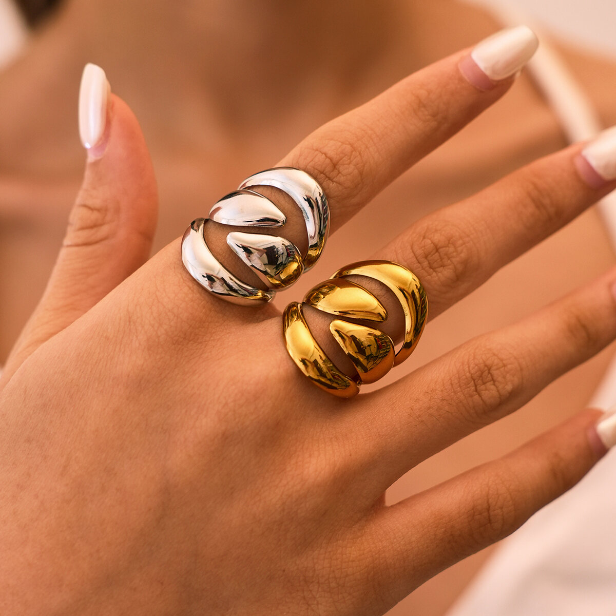 Simple Series Daily Irregular Shape Stainless Steel Waterproof   Gold Color  Women‘s Statement Rings h5 Picture3
