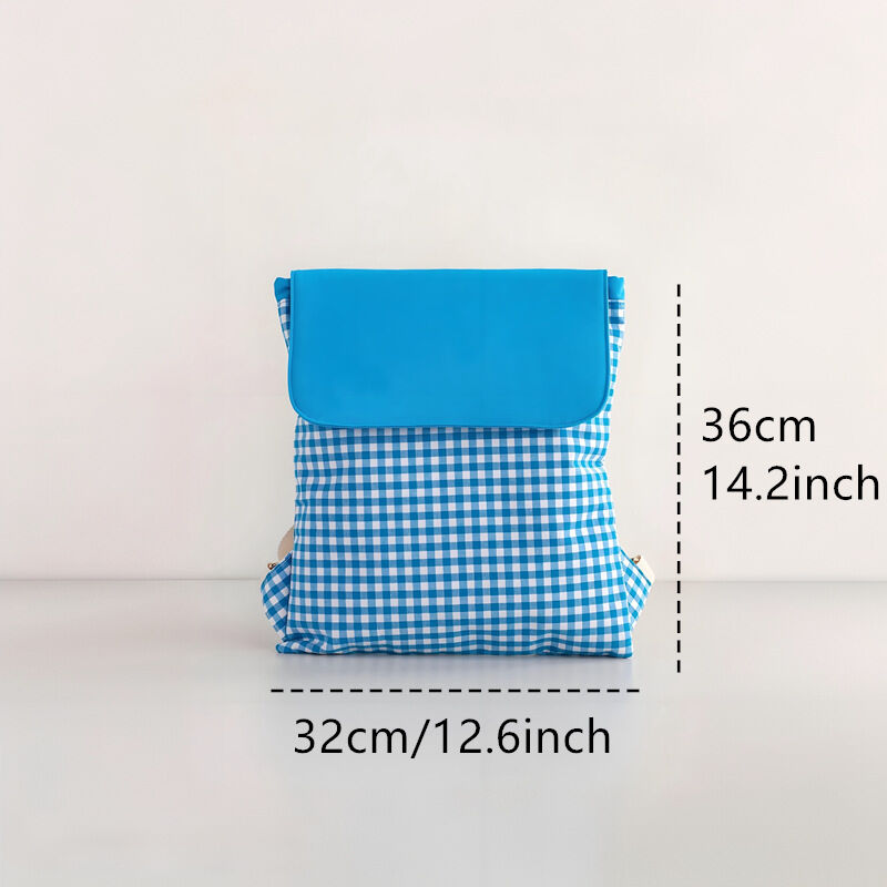 Solid Color Plaid Cotton Backpack h5Picture8