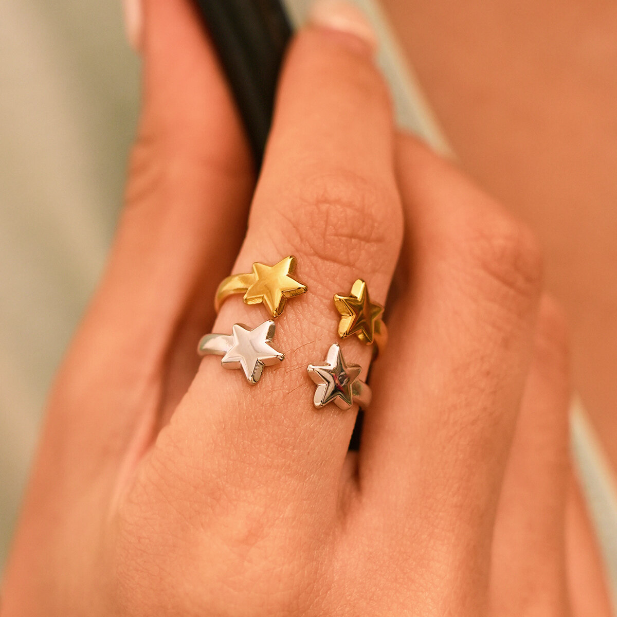 Simple Series Daily Star Stainless Steel Waterproof   Gold Color  Women‘s Statement Rings Picture5