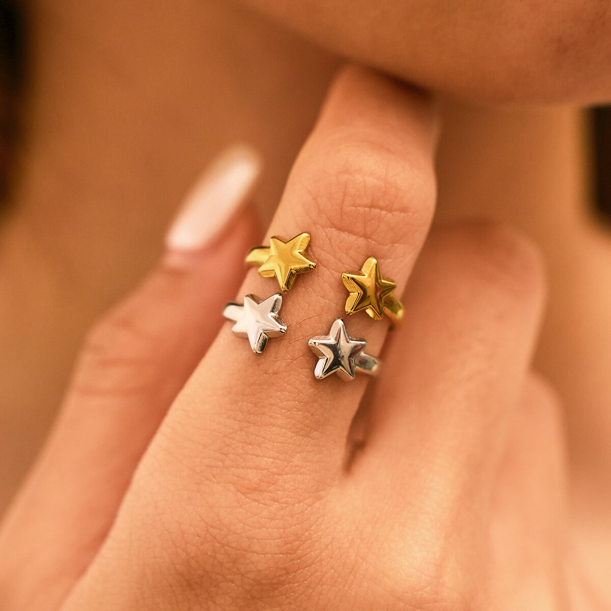 Simple Series Daily Star Stainless Steel Waterproof   Gold Color  Women‘s Statement Rings h5 Picture2