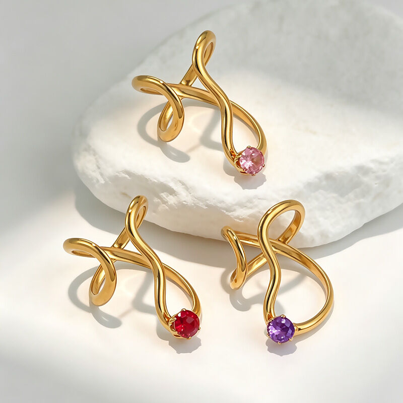 Simple Irregular Shape Stainless Steel Waterproof Gold Color Zircon Women's Gemstone Rings
