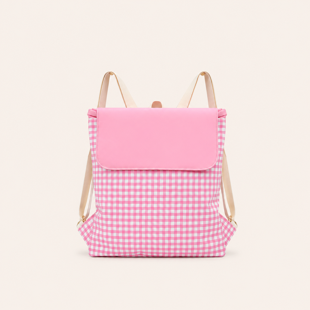 Solid Color Plaid Cotton Backpack