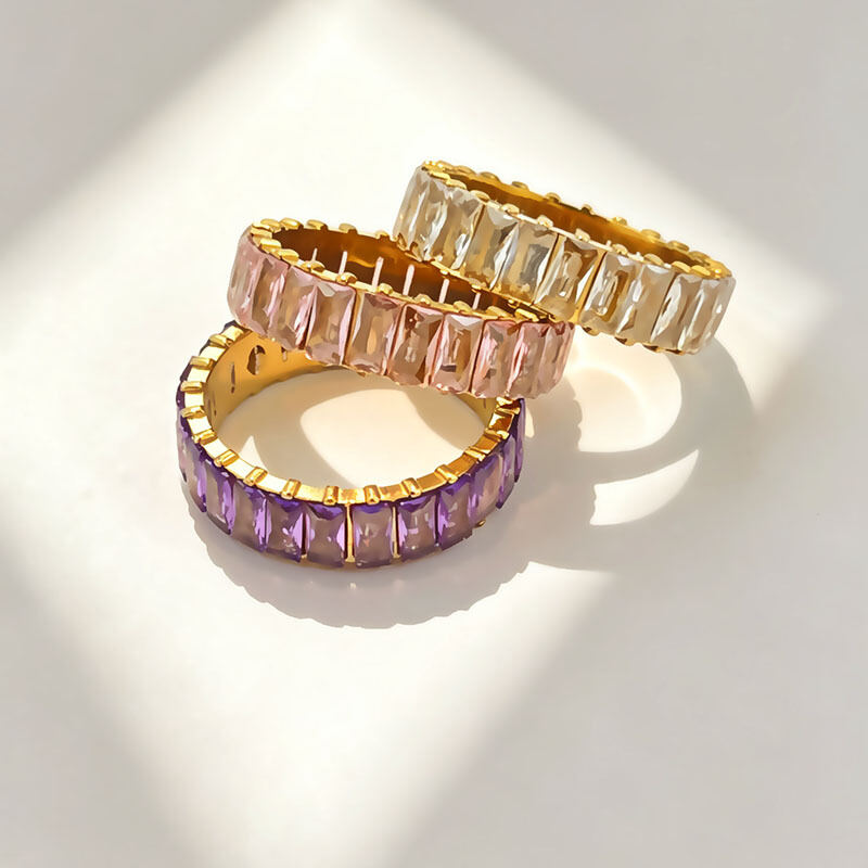 Luxurious Series Geometric Shape Stainless Steel Waterproof Gold Color Zircon Women's Gemstone Rings