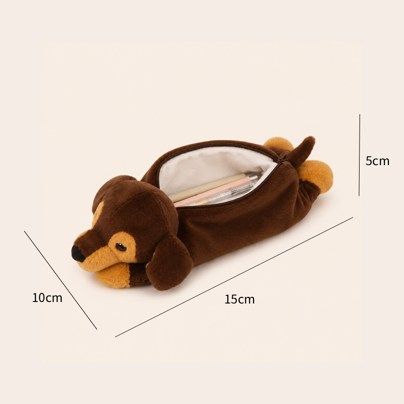 Simple Series Cute Imitation Fur Animal Mixed Color Dachshund Pen Pouches h5Picture5