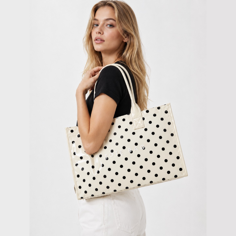 Parisian Chic Style Pvc / Transparent Printed Letter Solid Color Polka Dots Pvc Women's Tote Bags h5Picture4