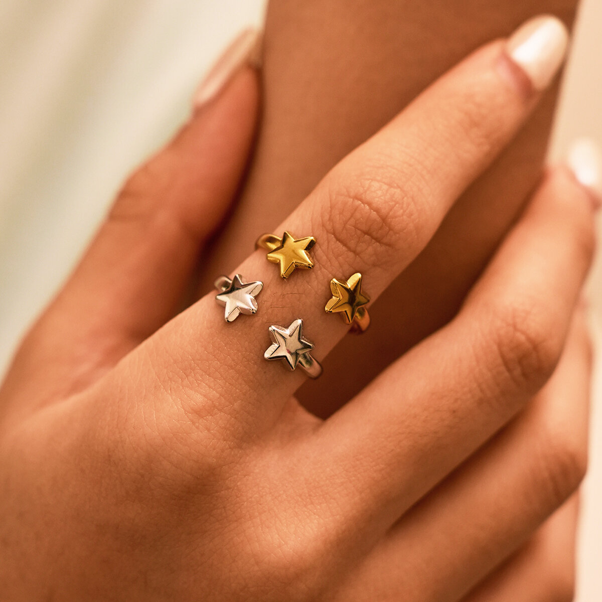 Simple Series Daily Star Stainless Steel Waterproof   Gold Color  Women‘s Statement Rings Picture7