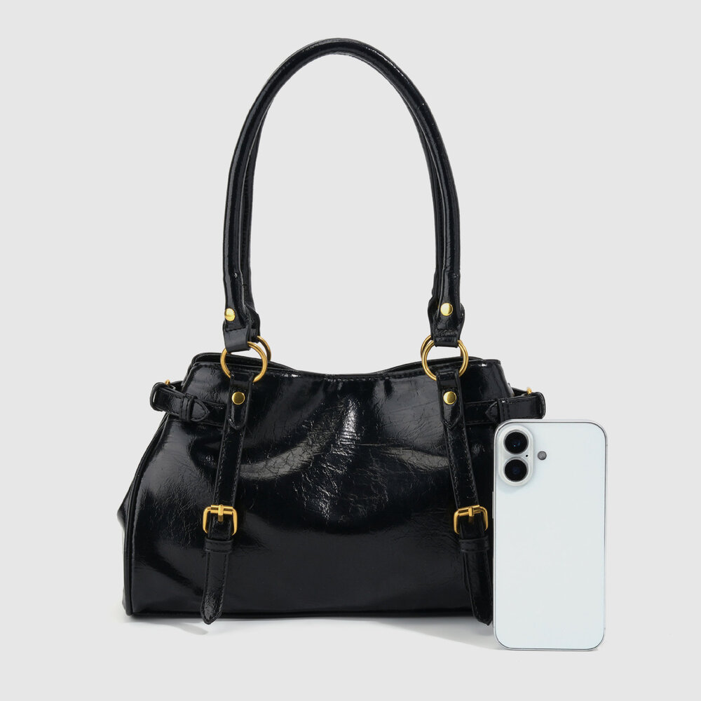 Streetwear Style Metal Hardware Solid Color Pu Women's Bowling Handbags h5Picture2