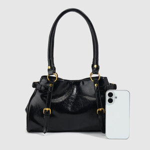Streetwear Style Metal Hardware Solid Color Pu Women's Bowling Handbags h5 Picture2