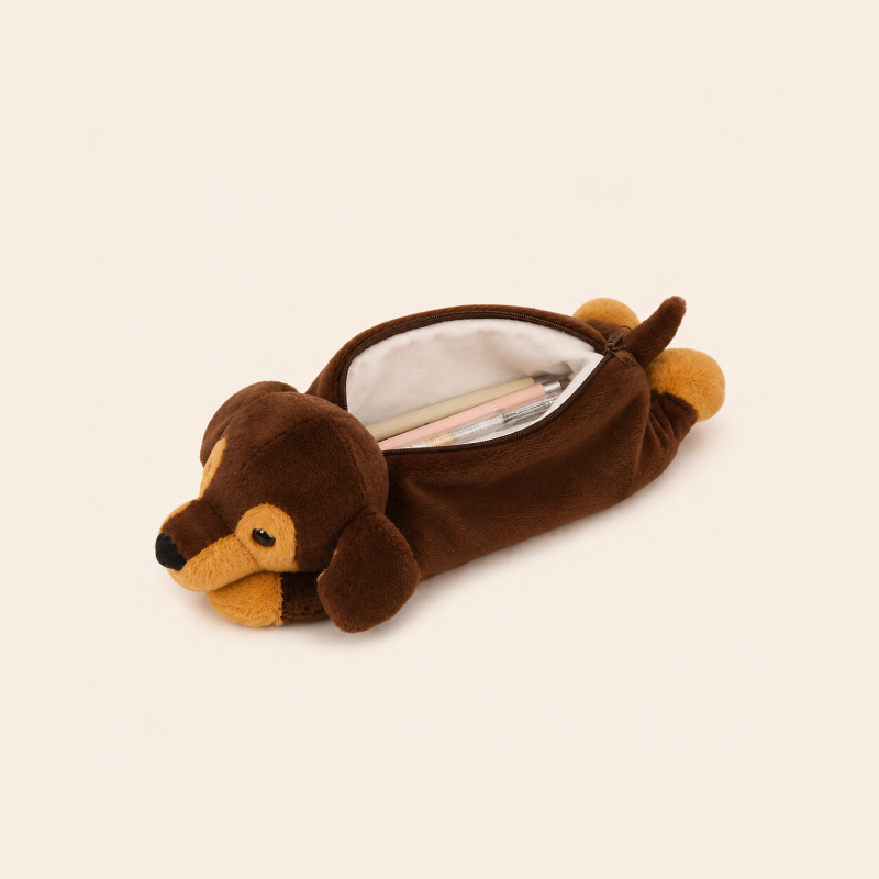 Simple Series Cute Imitation Fur Animal Mixed Color Dachshund Pen Pouches