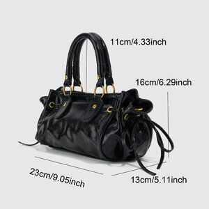 Streetwear Style Metal Hardware Solid Color Pu Women's Bowling Handbags h5