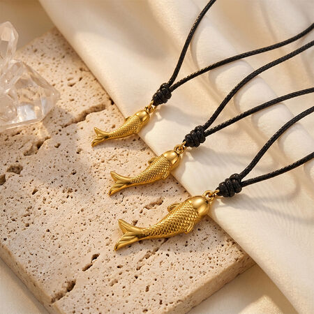 Simple Series Vacation Fish Stainless Steel Waterproof Gold Color Women's Braided Necklaces