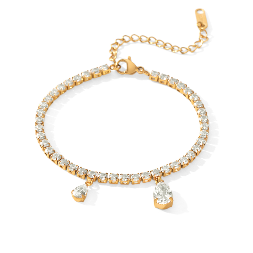 Stainless Steel Waterproof Gold Color Zircon Women's Charm Bracelets