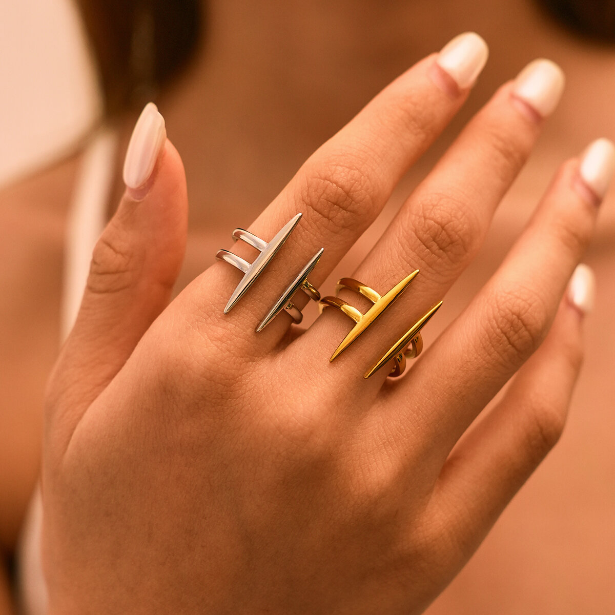 Simple Series Daily Irregular Shape Stainless Steel Waterproof   Gold Color Women‘s Statement Rings h5 Picture4