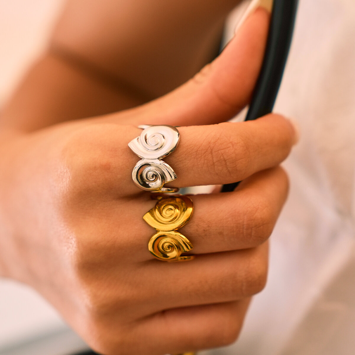 Simple Series Daily Shell Stainless Steel Waterproof   Gold Color  Women‘s Statement Rings h5 Picture2