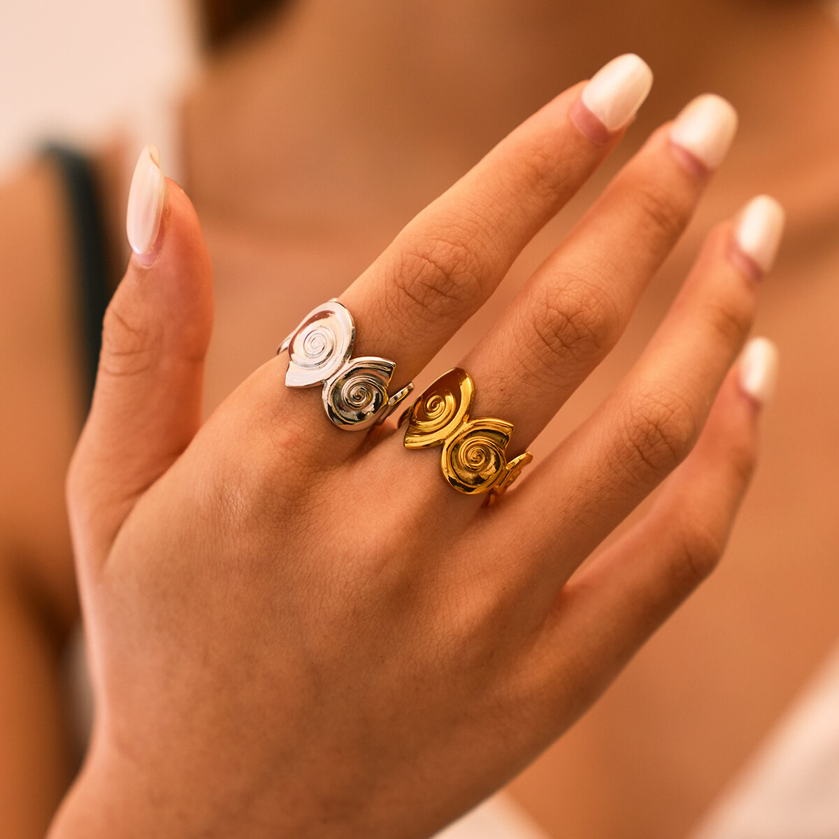 Simple Series Daily Shell Stainless Steel Waterproof   Gold Color  Women‘s Statement Rings Picture5