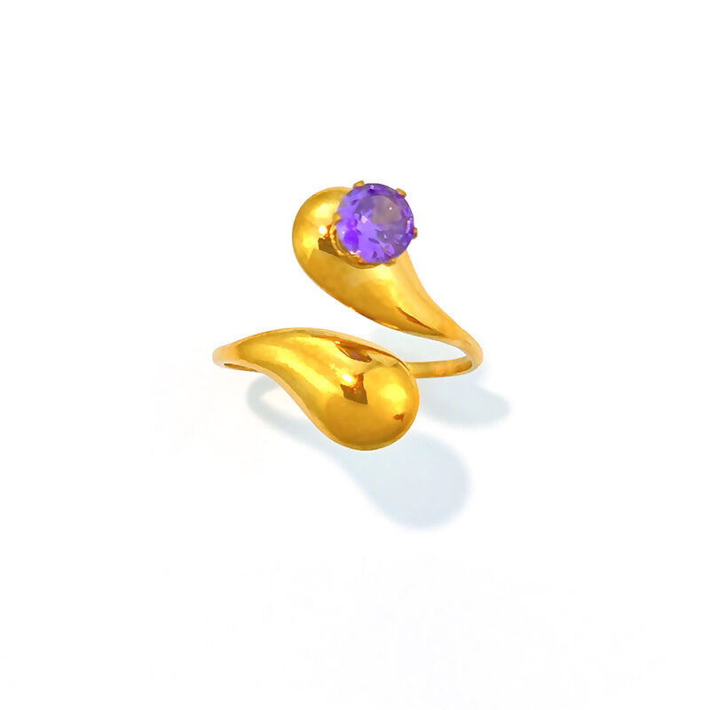 Simple Series Irregular Shape Stainless Steel Waterproof Gold Color Zircon Women's Gemstone Rings h5Picture4