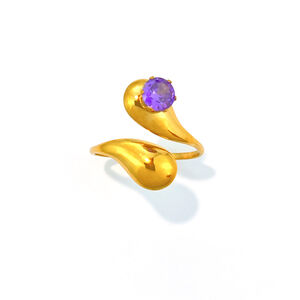 Simple Series Irregular Shape Stainless Steel Waterproof Gold Color Zircon Women's Gemstone Rings h5 Picture4