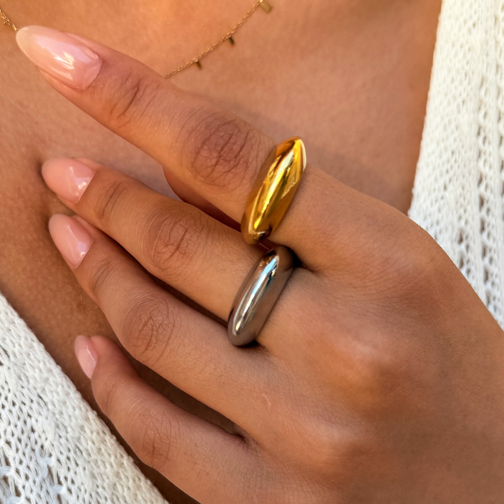 Simple Series Daily Irregular Shape Stainless Steel Waterproof Gold Color Minimalist Rings h5Picture2