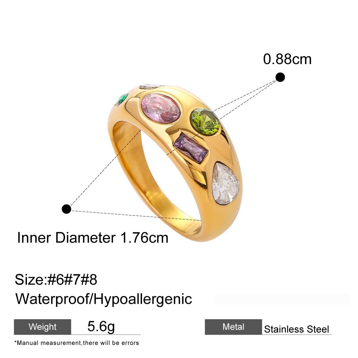 Luxuriöse Serie: Niedliche, Unregelmäßig Geformte, Wasserdichte Damenringe Aus Edelstahl In Goldfarbe Mit Zirkonia-Edelsteinen h5 