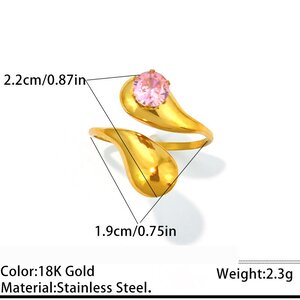 Simple Series Irregular Shape Stainless Steel Waterproof Gold Color Zircon Women's Gemstone Rings h5