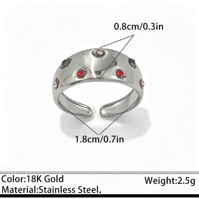 Solid Color Stainless Steel Waterproof Gold Color Rhinestone Statement Rings