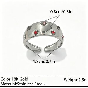 Solid Color Stainless Steel Waterproof Gold Color Rhinestone Statement Rings h5