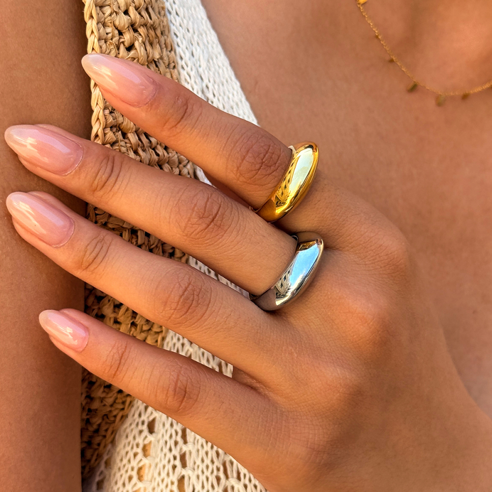 Simple Series Daily Irregular Shape Stainless Steel Waterproof Gold Color Minimalist Rings h5Picture3