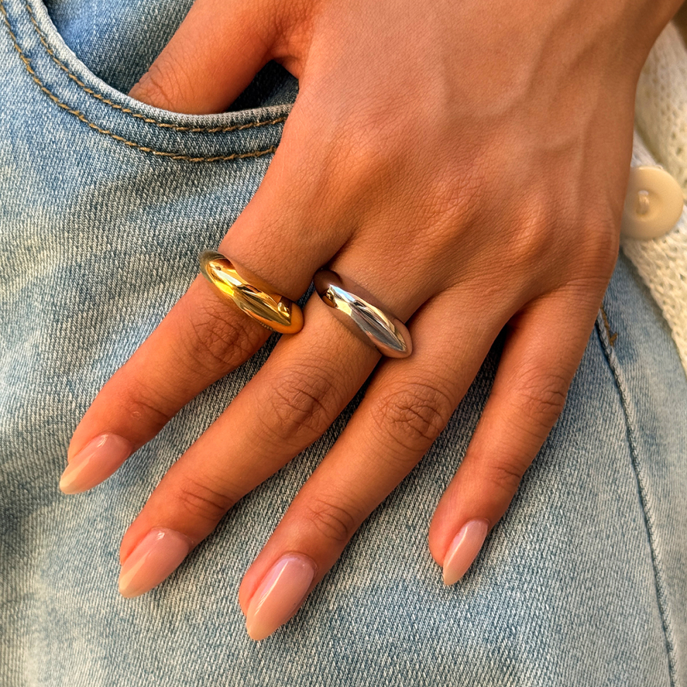 Simple Series Daily Irregular Shape Stainless Steel Waterproof Gold Color Minimalist Rings h5Picture4