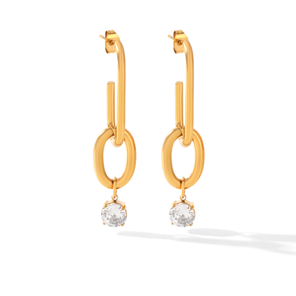 Stainless Steel Waterproof Gold Color Zircon Women's Dangle Earrings