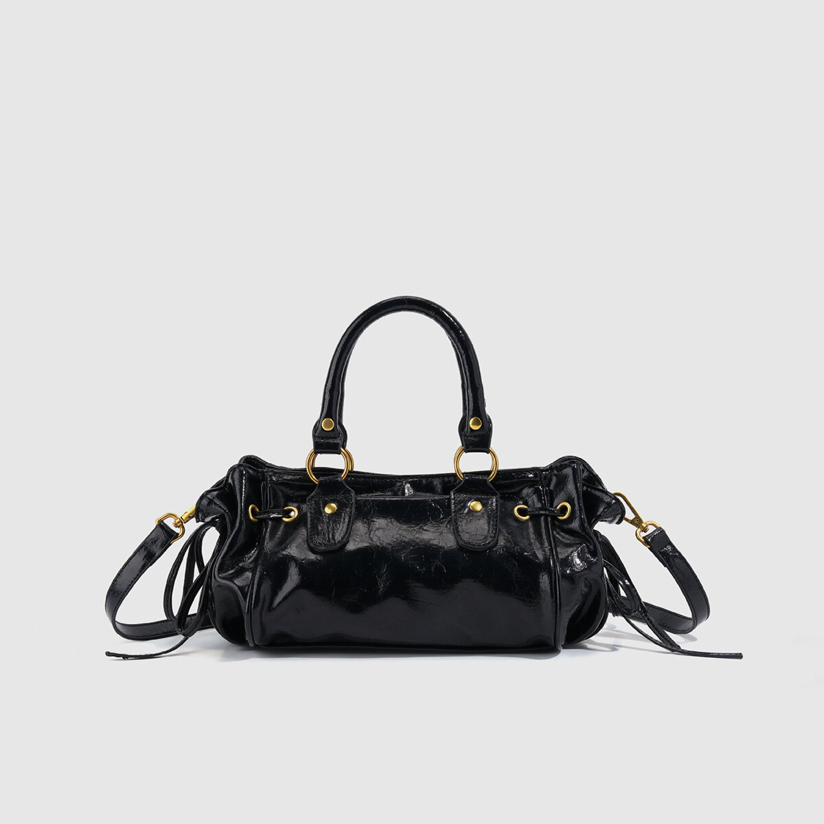 Streetwear Style Metal Hardware Solid Color Pu Women's Bowling Handbags
