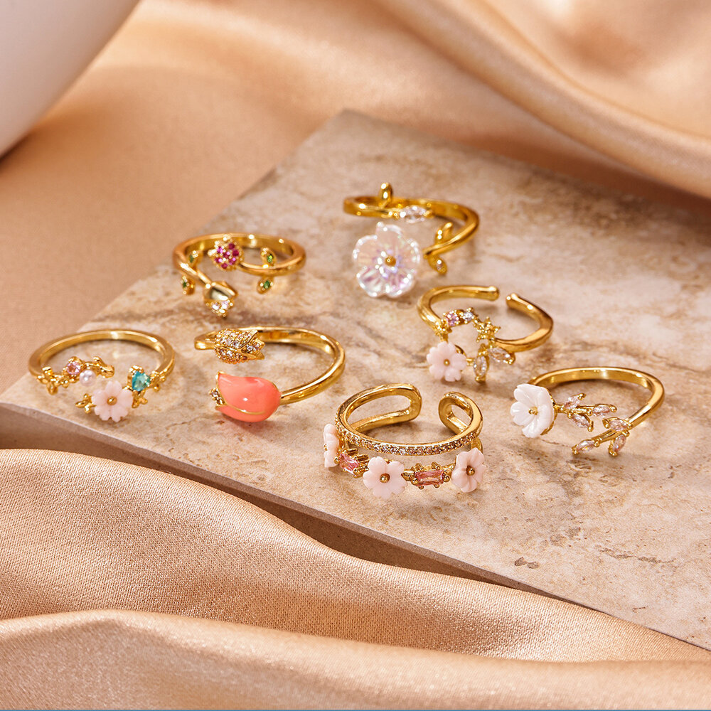 Romantic Series Sweet Letter Irregular Shape Copper Gold Color Statement Rings h5Picture2