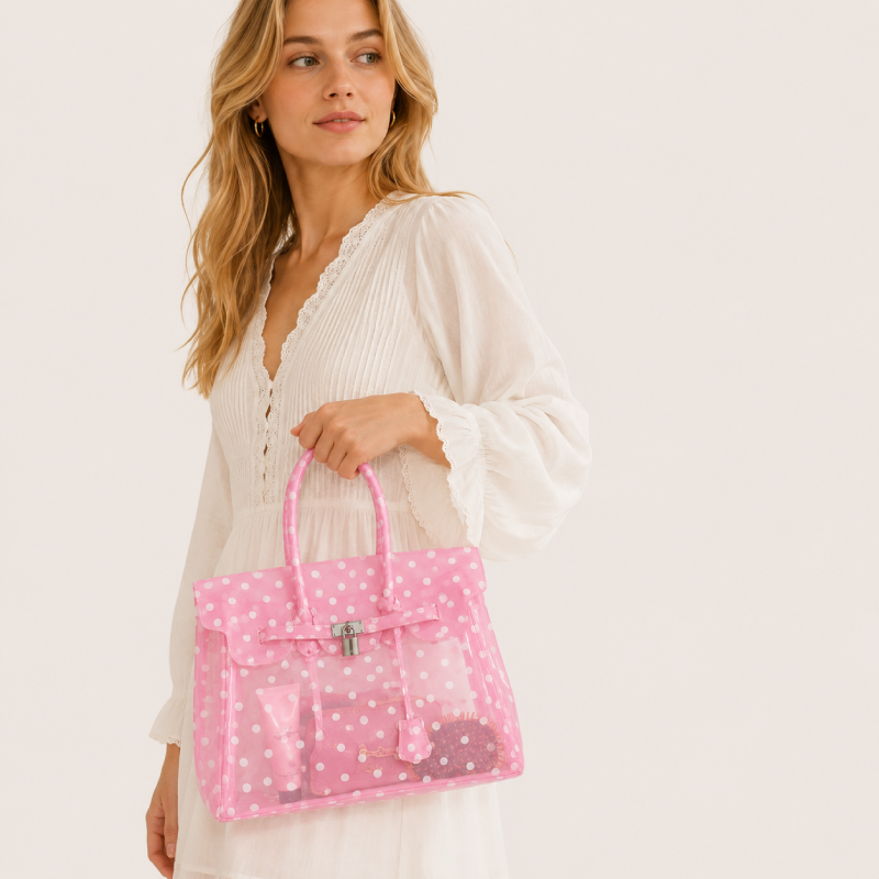 Casual Style Pvc / Transparent Solid Color Polka Dots Jelly Bag Women's Square Bag Picture3