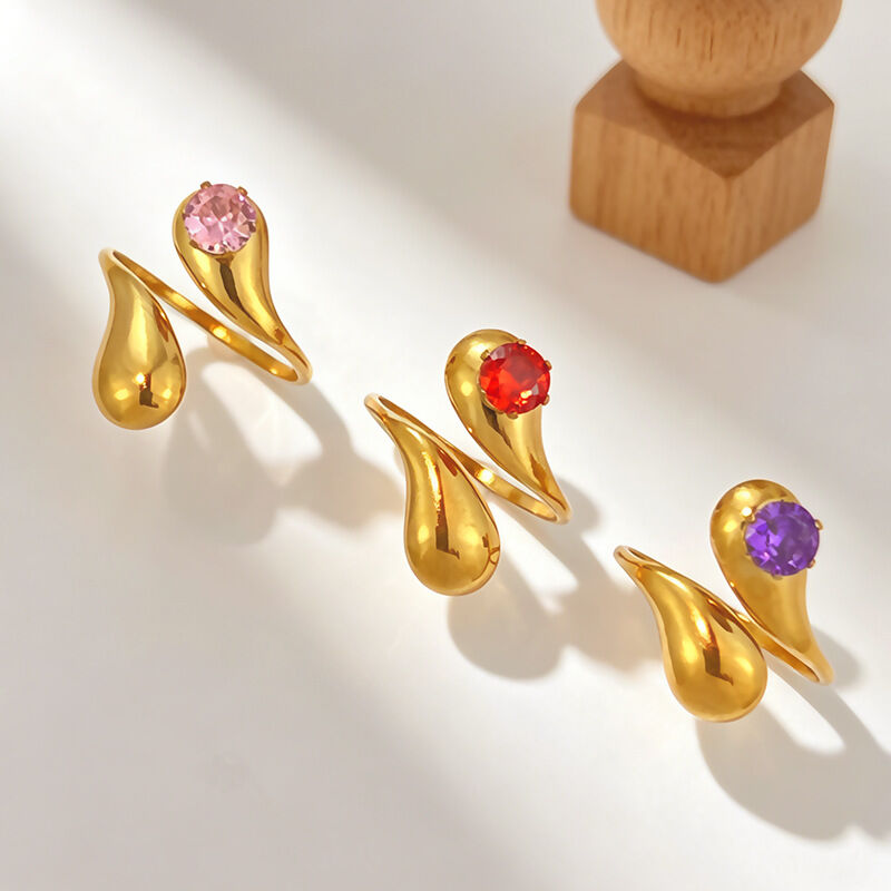 Simple Series  Irregular Shape Stainless Steel Waterproof   Gold Color  Zircon Women's Gemstone Rings