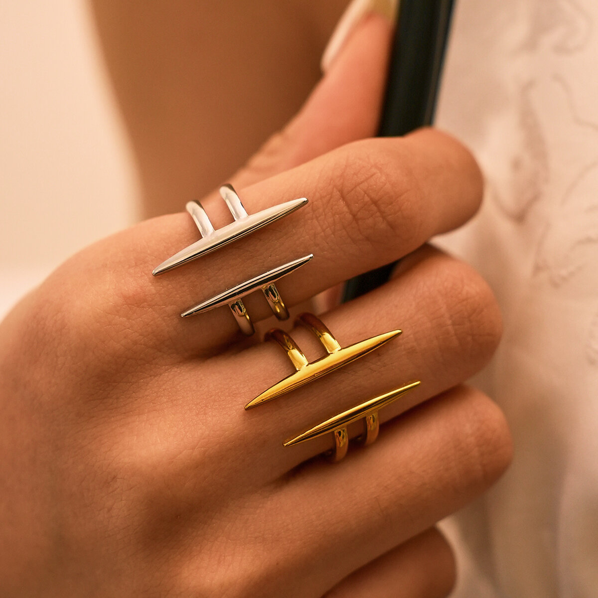 Simple Series Daily Irregular Shape Stainless Steel Waterproof   Gold Color Women‘s Statement Rings Picture2