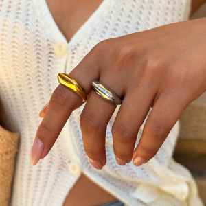 Simple Series Daily Irregular Shape Stainless Steel Waterproof Gold Color Minimalist Rings h5 Picture5