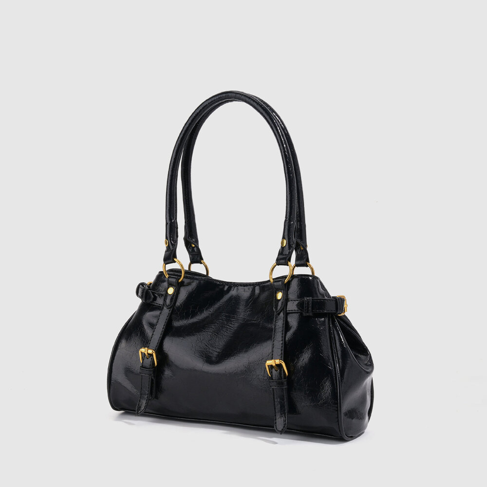 Streetwear Style Metal Hardware Solid Color Pu Women's Bowling Handbags h5Picture2