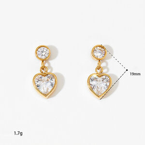 Simple Heart Stainless Steel Waterproof Gold Color Zircon Women's Drop Earrings h5 Picture4